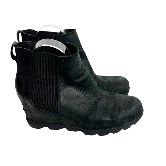 SOREL Joan of Arctic Women's Size 9.5 Black Brushed Leather Wedge Bootie - Picture 1 of 8